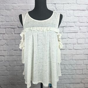 Meadow Rue Anthropologie Cold Shoulder 100% Linen Top Cream Size Small